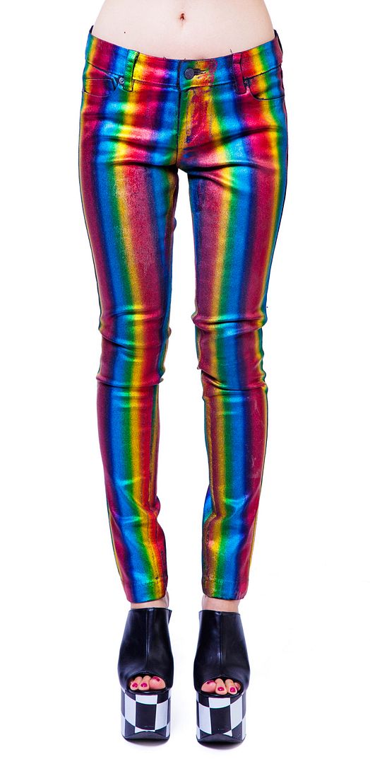 LIP SERVICE 24HRS RAINBOW FOIL WAX EMO PRIDE PUNK ROCKABILLY SKINNY PANTS JEANS eBay